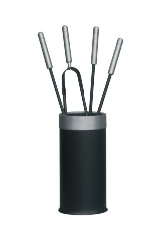 Haardstel Zwart/Aluminium 114 / 560 A - Met Tang, Pook, Borstel en Schop
