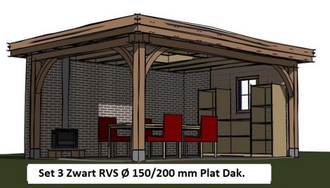 Veranda RG doorvoer 150/200 mm SET 3 Plat dak Zwart RVS