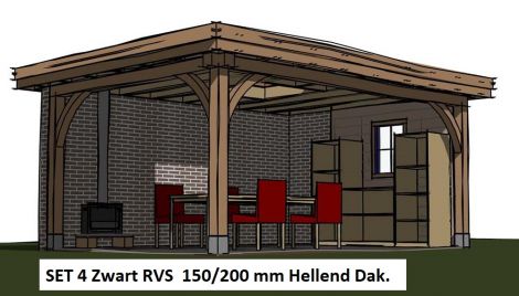Veranda RG doorvoer 150/200 mm SET 4 Hellend dak 5°  - 30°  Zwart RVS